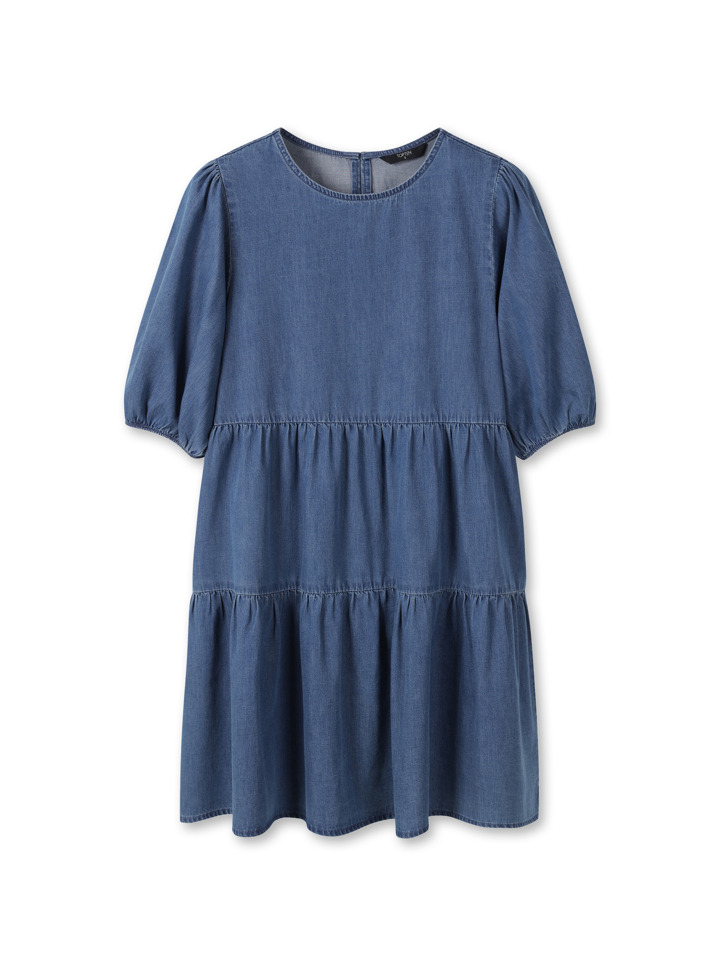 여성) 데님 티어드 미니 원피스