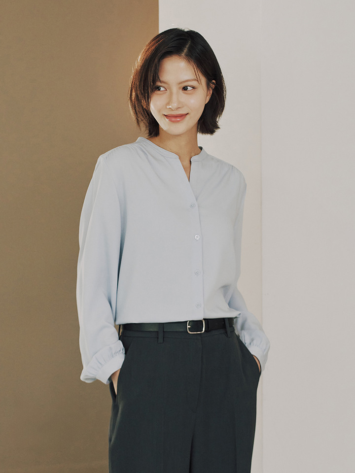 여성) 레이온 V넥 블라우스