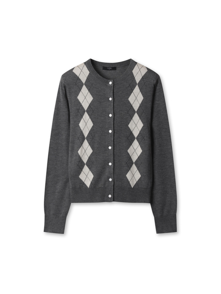 여성) 메리노울 블렌드 아가일 가디건