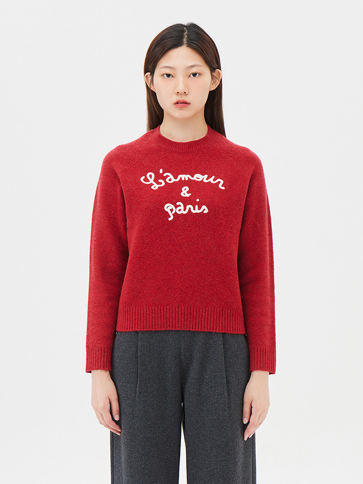 여성) 커스터드얀 레터링 스웨터