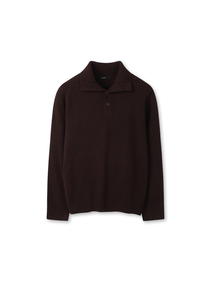 남성) 커스터드 얀 하이넥 버튼 스웨터