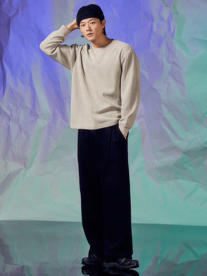 남성) 플리스 턱 와이드 스웨트팬츠