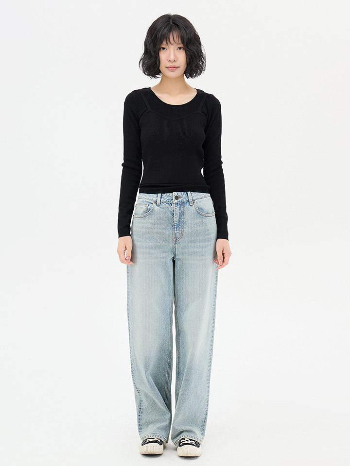 여성) 세미 와이드 데님