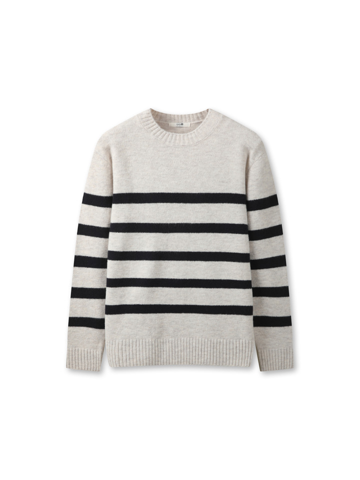 남성) 커스터드얀 크루넥 스웨터 (스트라이프)