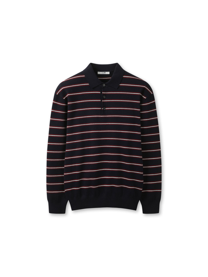 남성) 코튼블렌드 폴로 스웨터 (스트라이프)