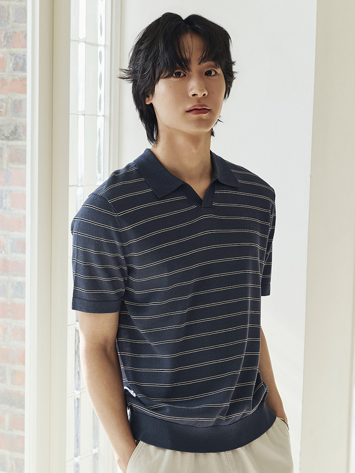 남성) 리넨블렌드 오픈카라 스웨터