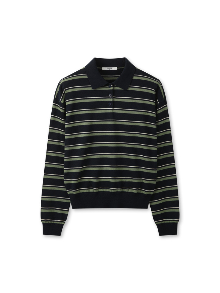 여성) 수피마코튼 폴로 스웨터 (스트라이프)