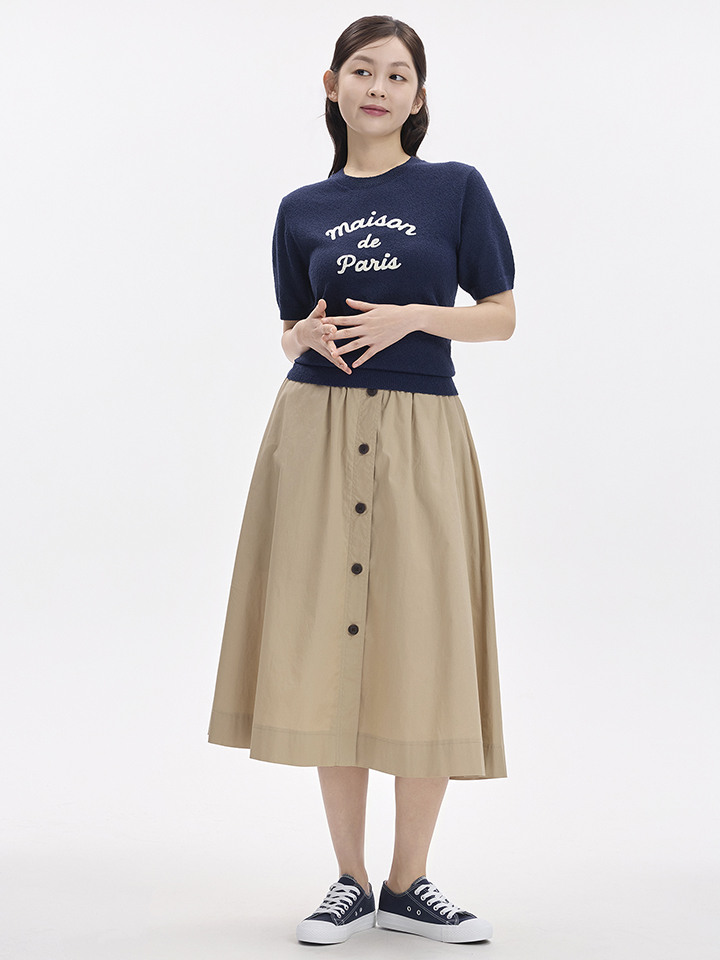 여성) 버튼 플레어 스커트