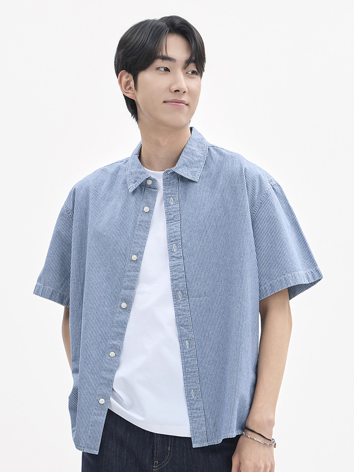 남성) 데님 오버핏 셔츠 (반팔)