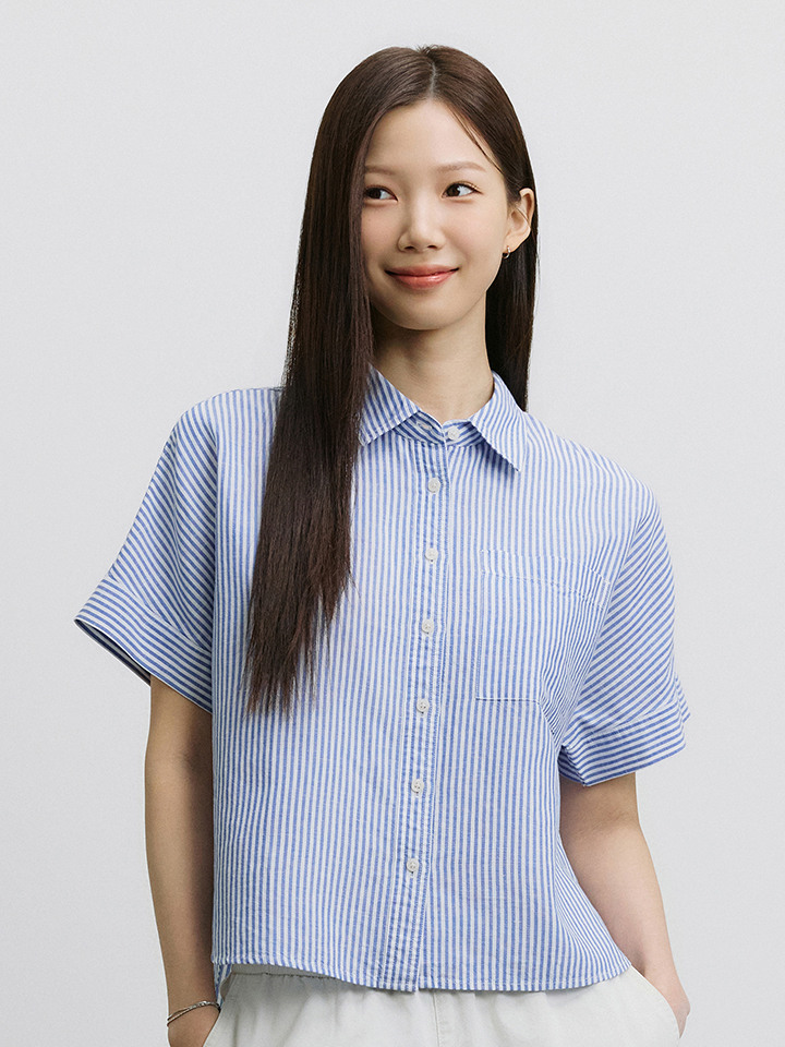 여성) 리넨블렌드 루즈핏 셔츠 (반팔)