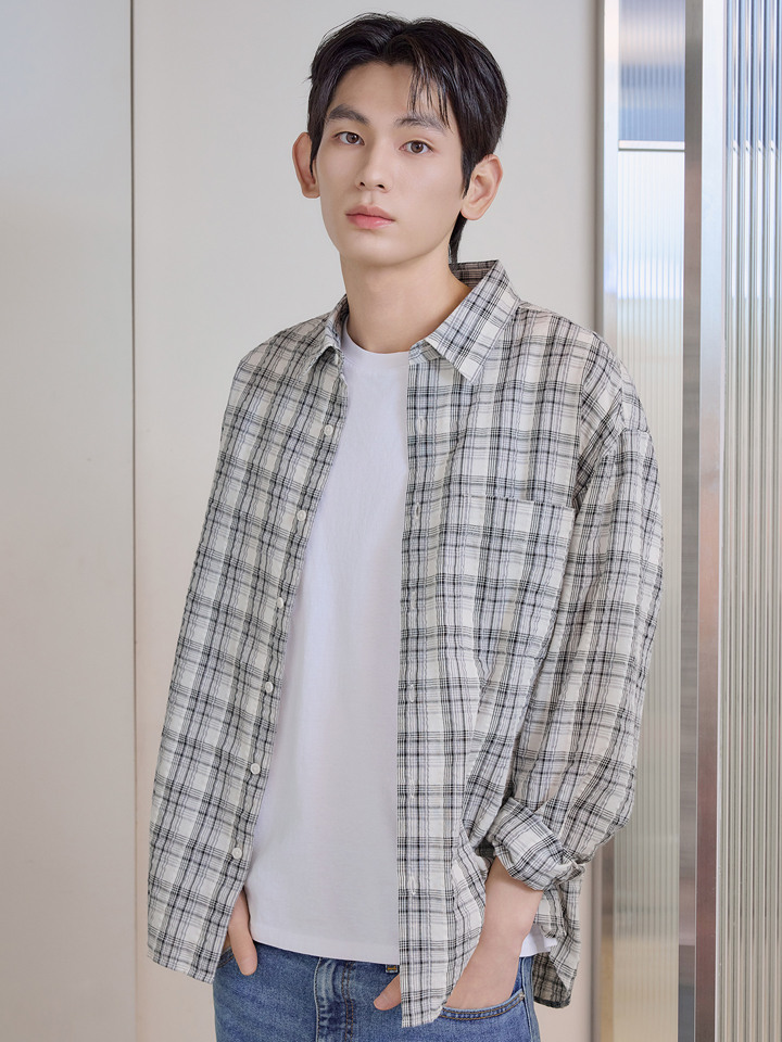 공용) 시어서커 오버핏 셔츠