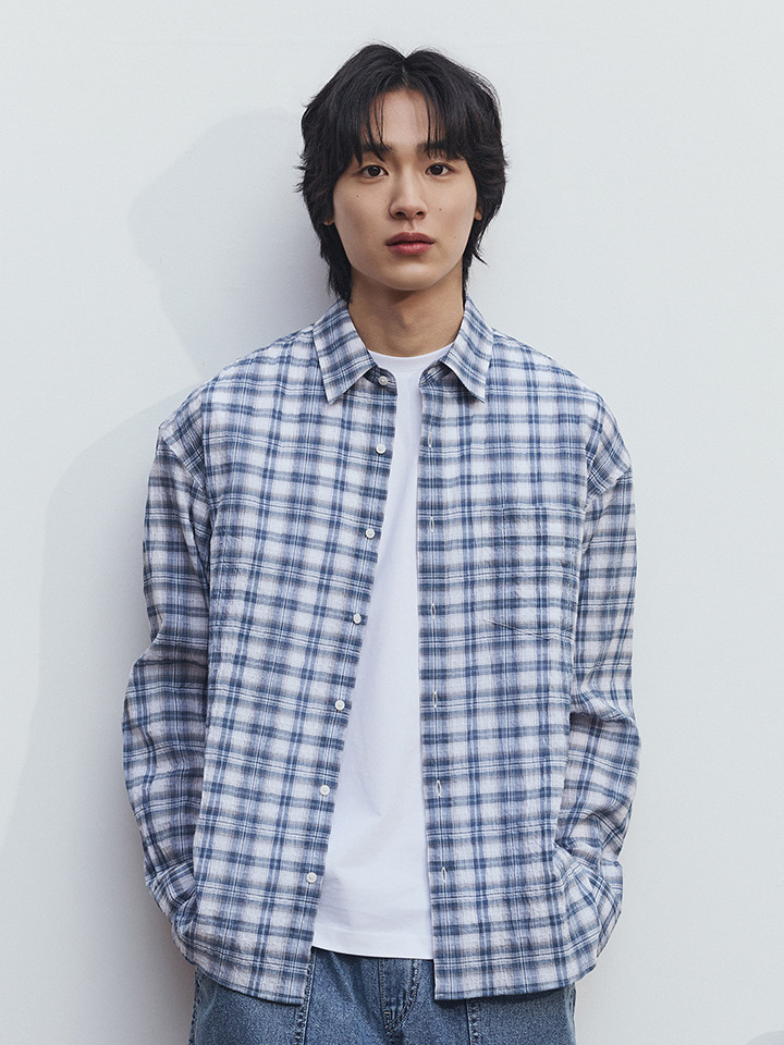 공용) 시어서커 오버핏 셔츠 (긴팔)