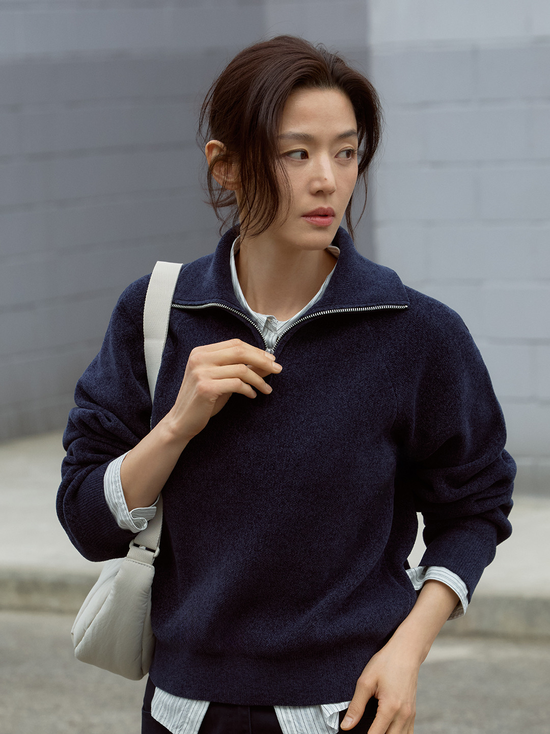 여성) 셔닐 하프집업 스웨터