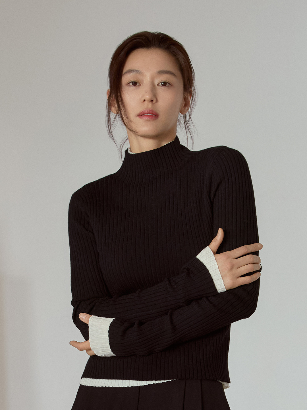 여성) 메리노블렌드 립 모크넥 스웨터