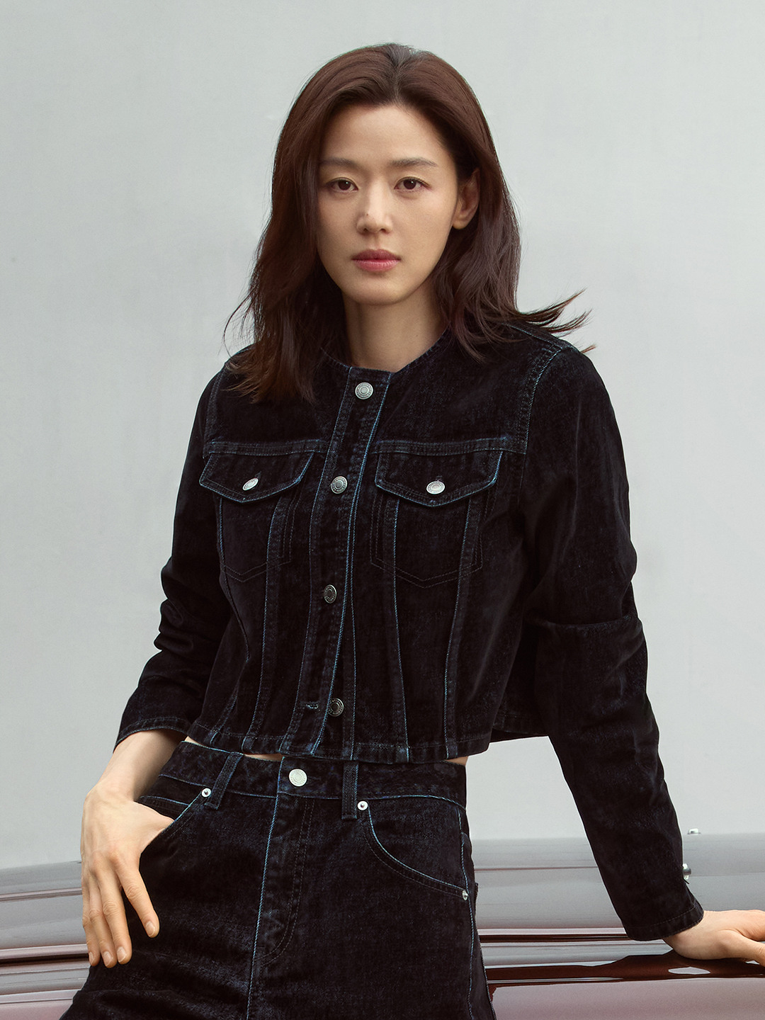 여성) 데님 라운드넥 재킷