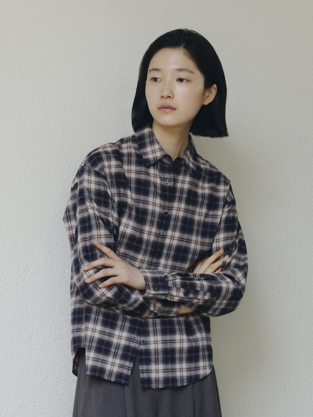 여성) 플란넬 루즈핏 셔츠