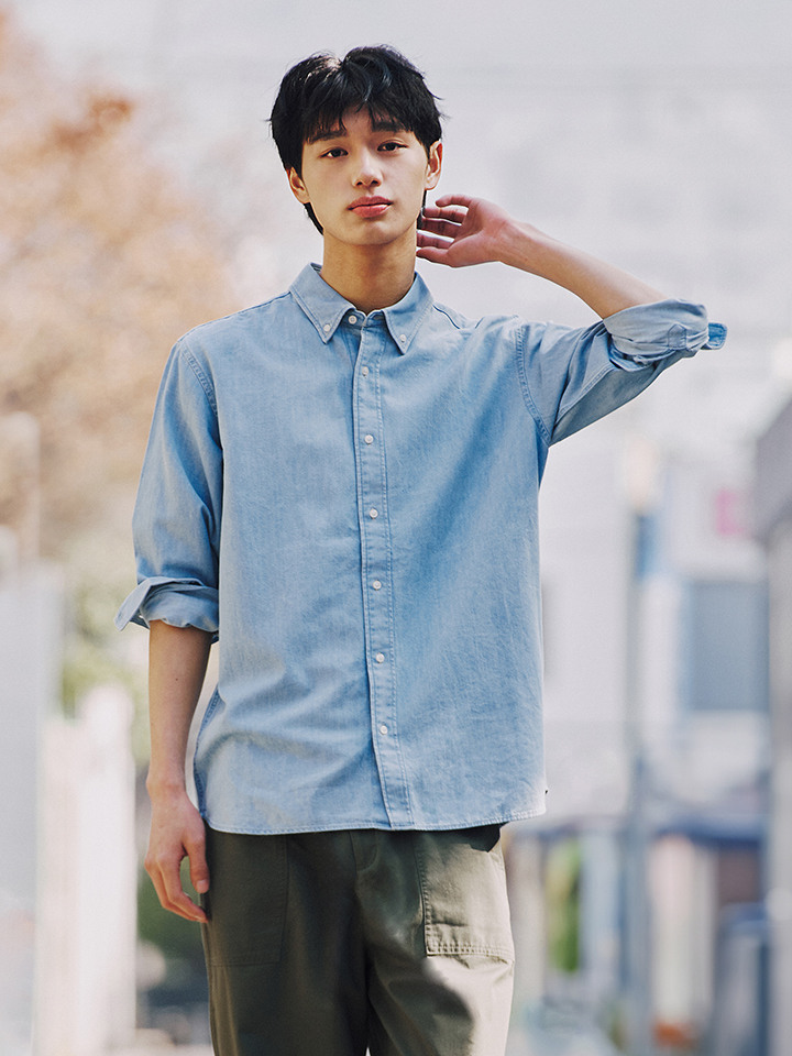남성) 데님 버튼다운 셔츠