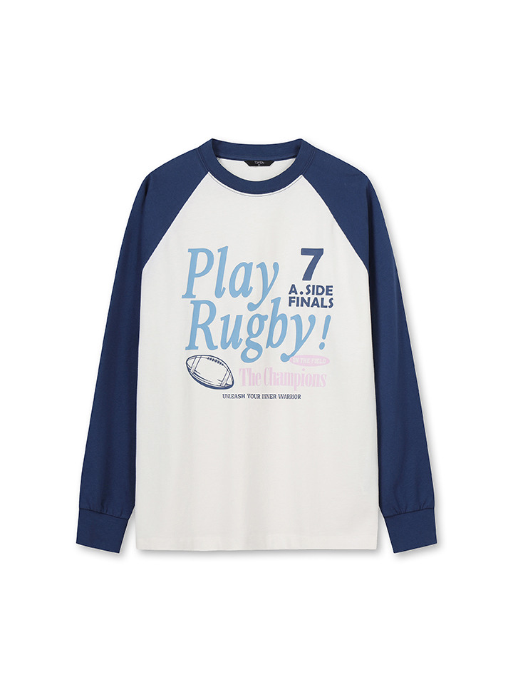 여성) 배색 라글란 그래픽 긴팔티