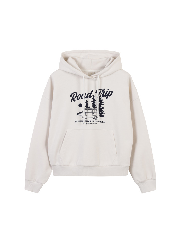 여성) 더블니트 빅그래픽 크롭 후디