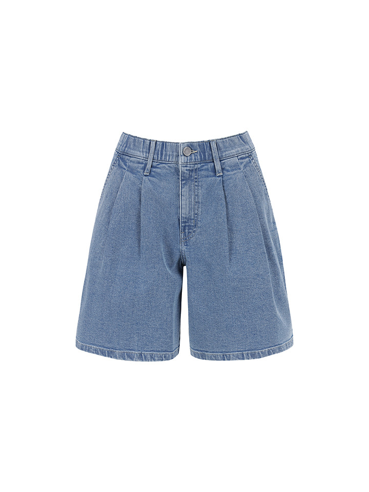 여성) 쿨링 컴포트 5부 플리츠 데님 쇼츠