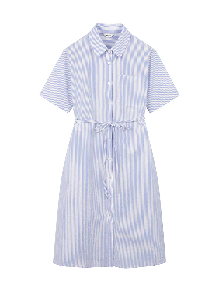 여성) 쿨링 시어서커 셔츠형 원피스