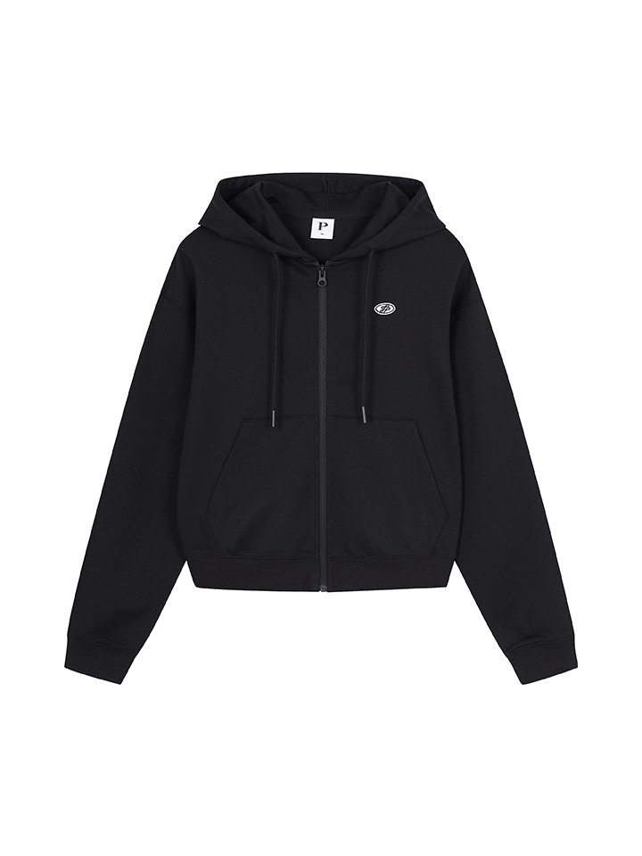 여성) 쿨테리 크롭 자수 후드집업