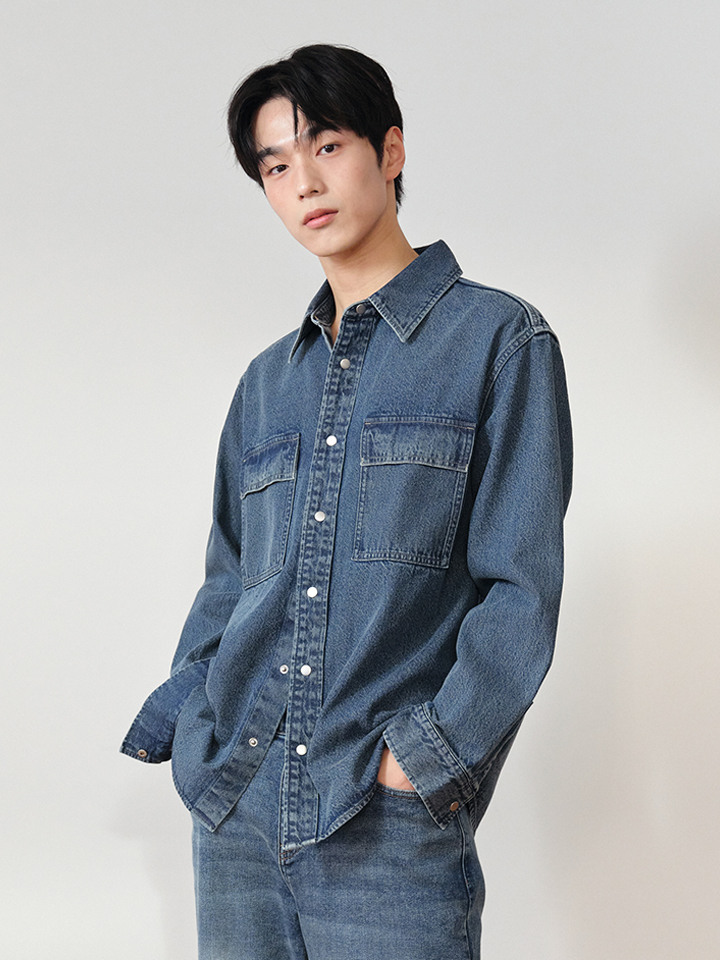 남성) 긴팔 데님 셔켓