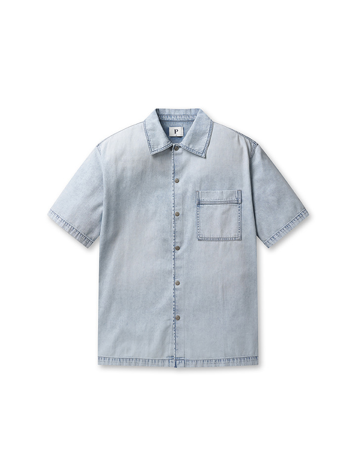 남성) 데님 반팔 셔켓