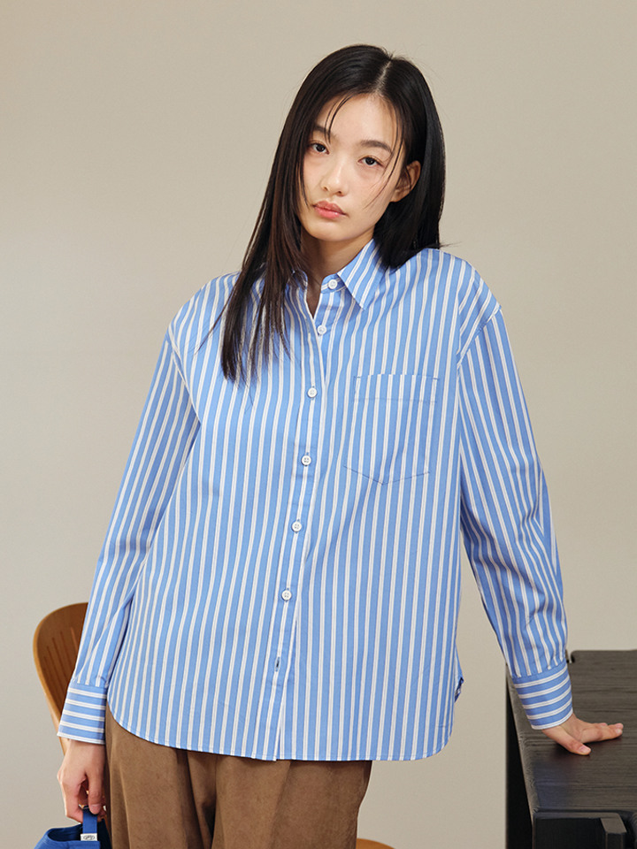 여성) 컬러 긴팔 포플린 셔츠