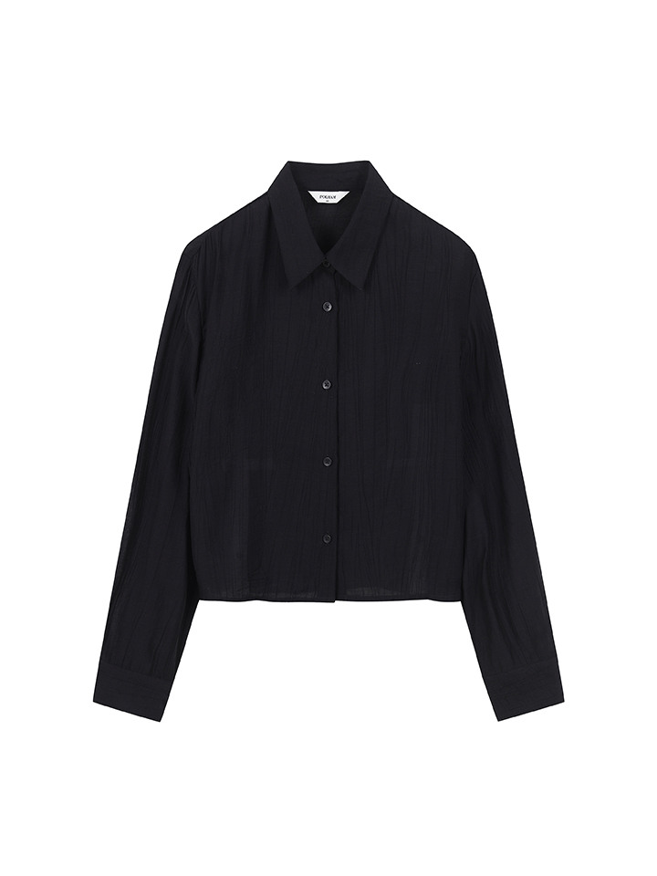 여성) 크링클 크롭 긴팔 셔츠