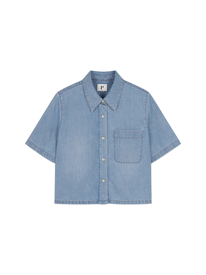 여성) 데님 크롭 반팔 셔켓