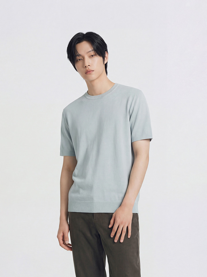 남성) 크루넥 하프밀란 반팔 스웨터