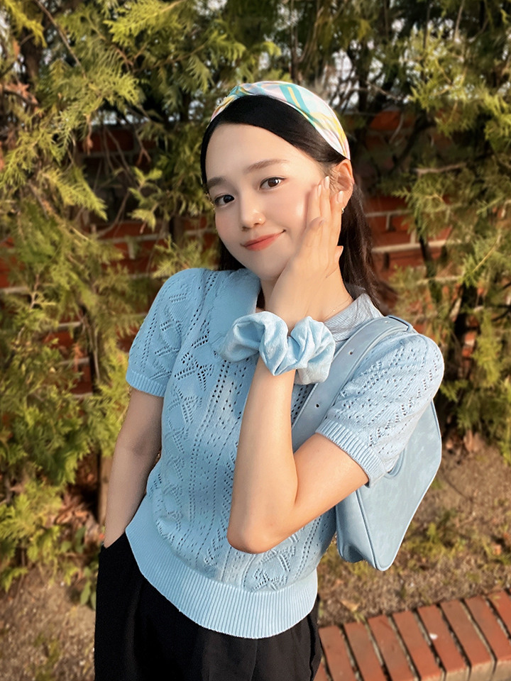 데이지 크로셰 반팔 니트
